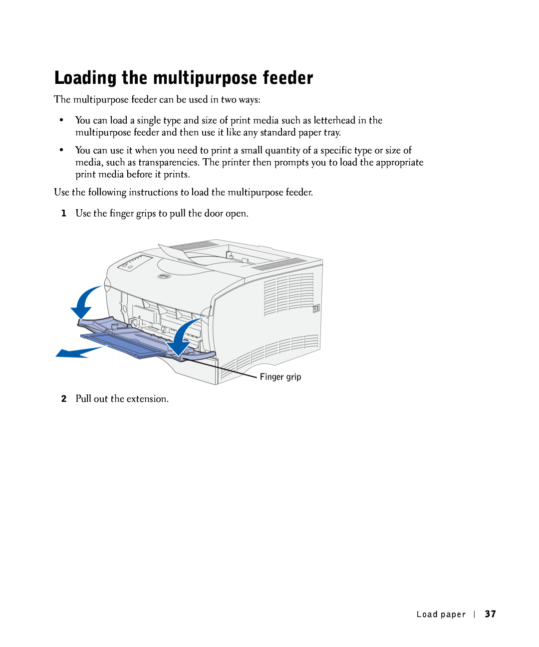 Dell S2500 owner manual Loading the multipurpose feeder 