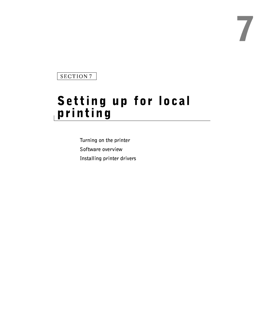 Dell S2500 owner manual Setting up for local printing, Turning on the printer Software overview Installing printer drivers 