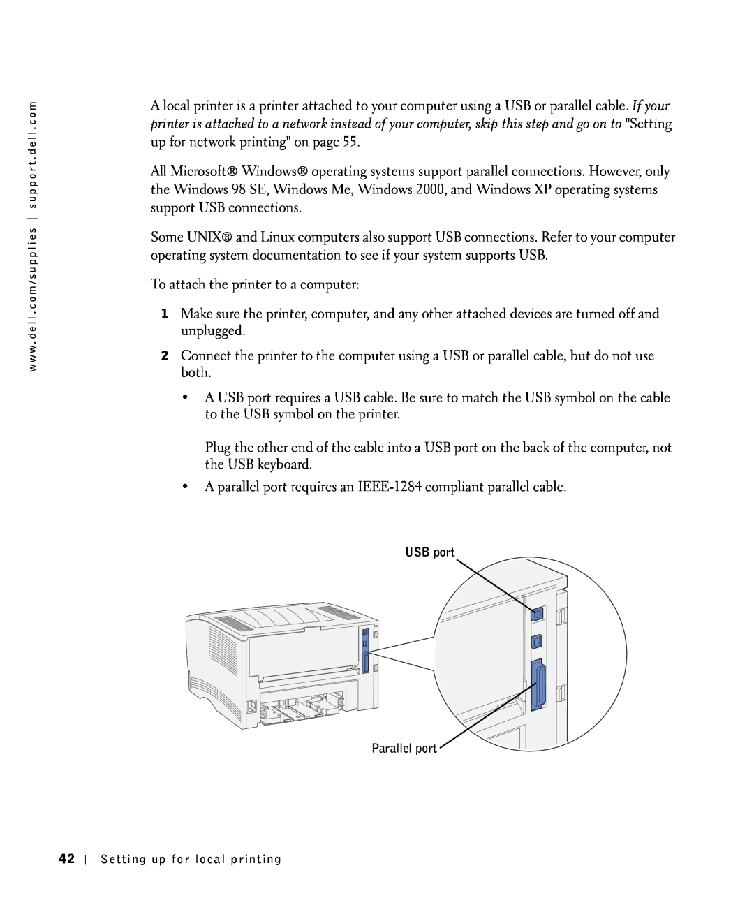 Dell S2500 owner manual To attach the printer to a computer 