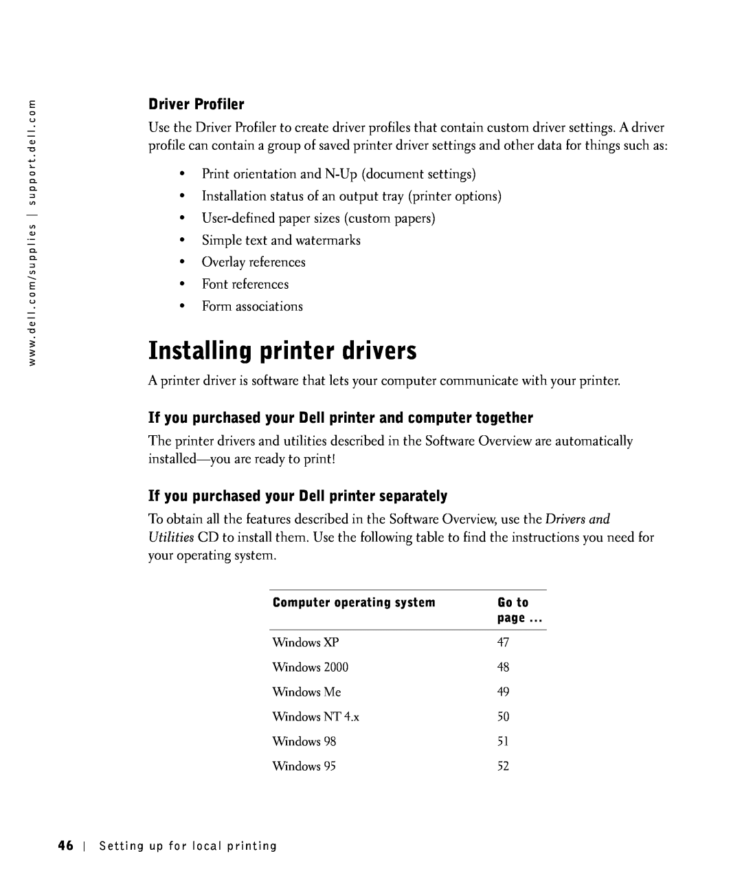 Dell S2500 Installing printer drivers, Driver Profiler, If you purchased your Dell printer and computer together 