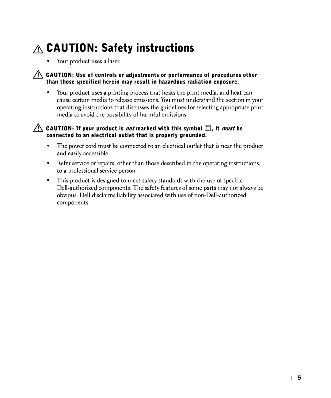 Dell S2500 owner manual CAUTION Safety instructions 