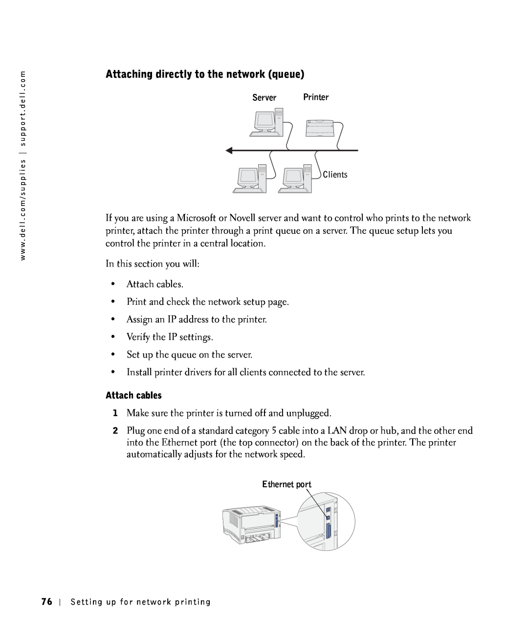Dell S2500 owner manual Attaching directly to the network queue, Attach cables 