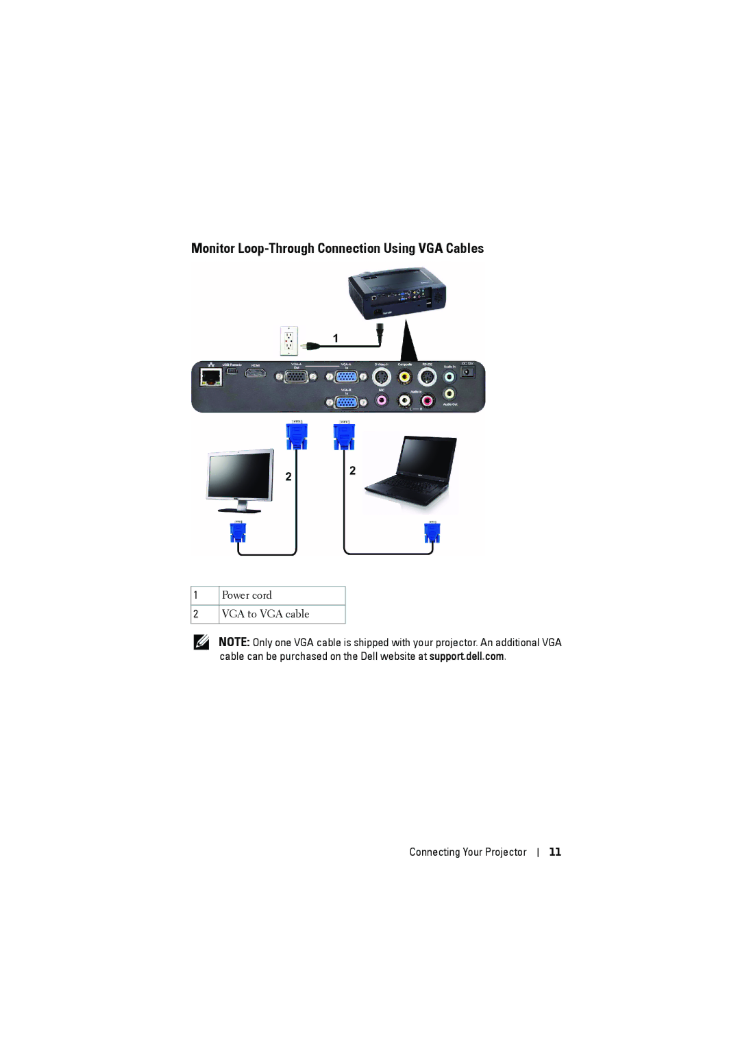 Dell S300 manual Monitor Loop-Through Connection Using VGA Cables 