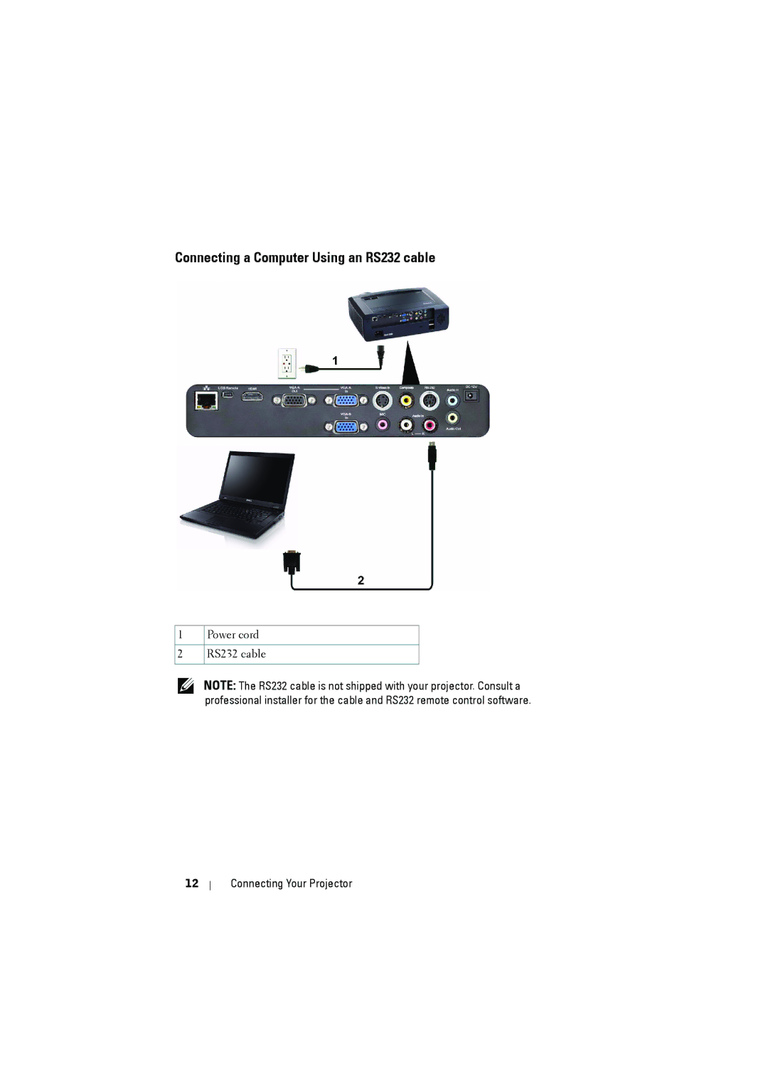 Dell S300 manual Connecting a Computer Using an RS232 cable 