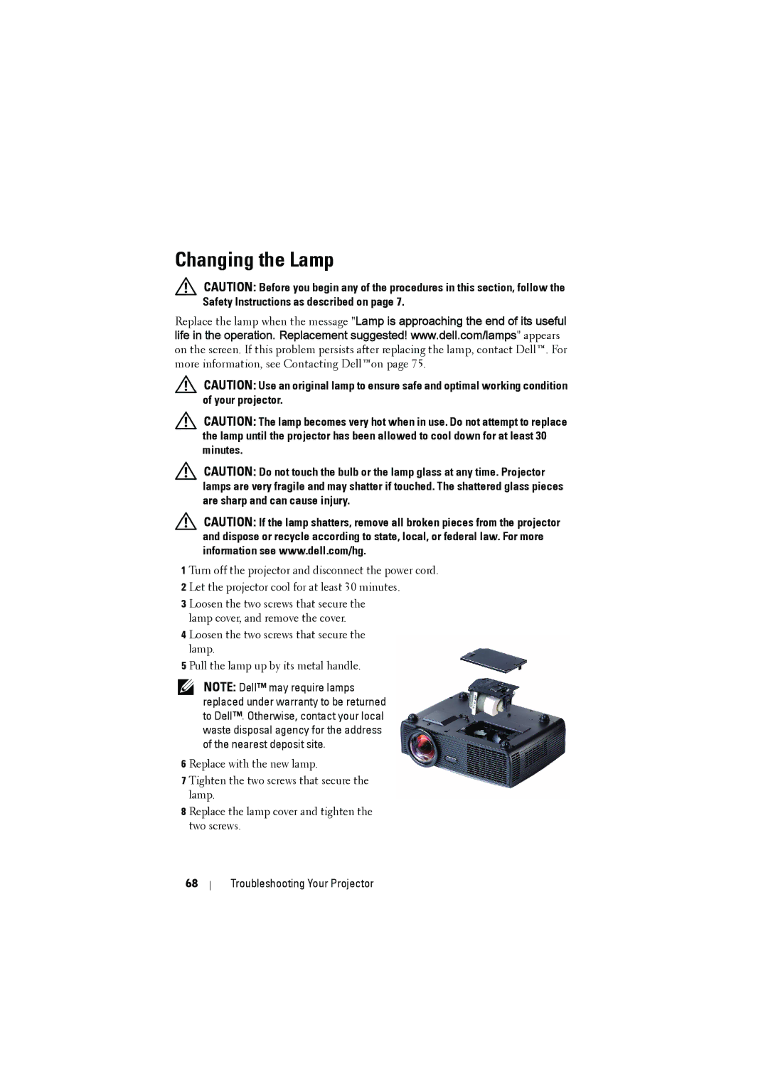 Dell S300 manual Changing the Lamp 