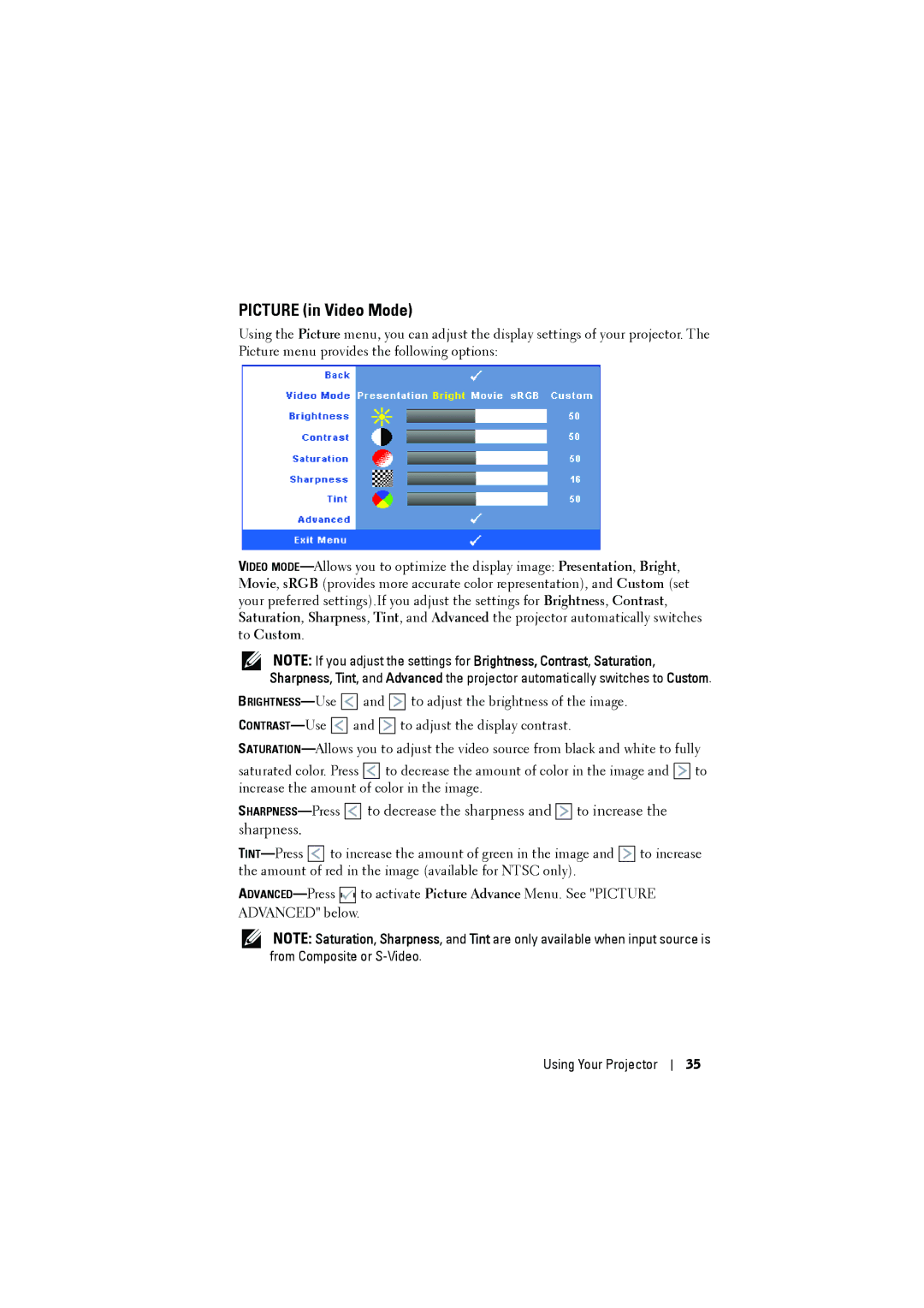 Dell S300 manual Picture in Video Mode 