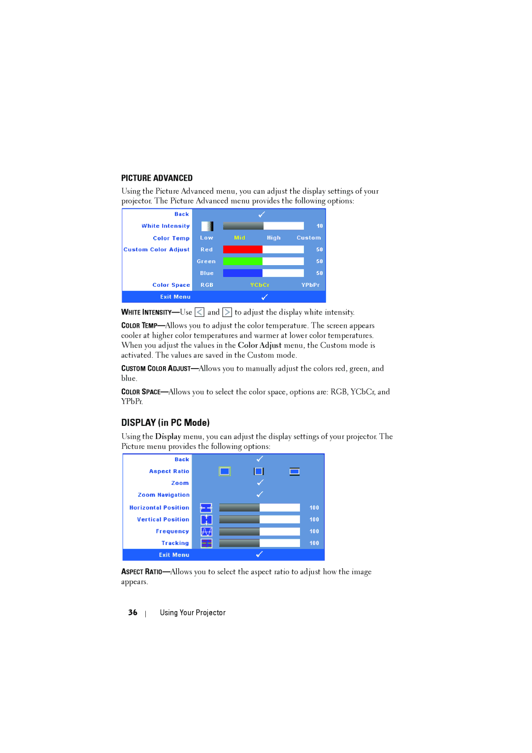 Dell S300 manual Display in PC Mode 