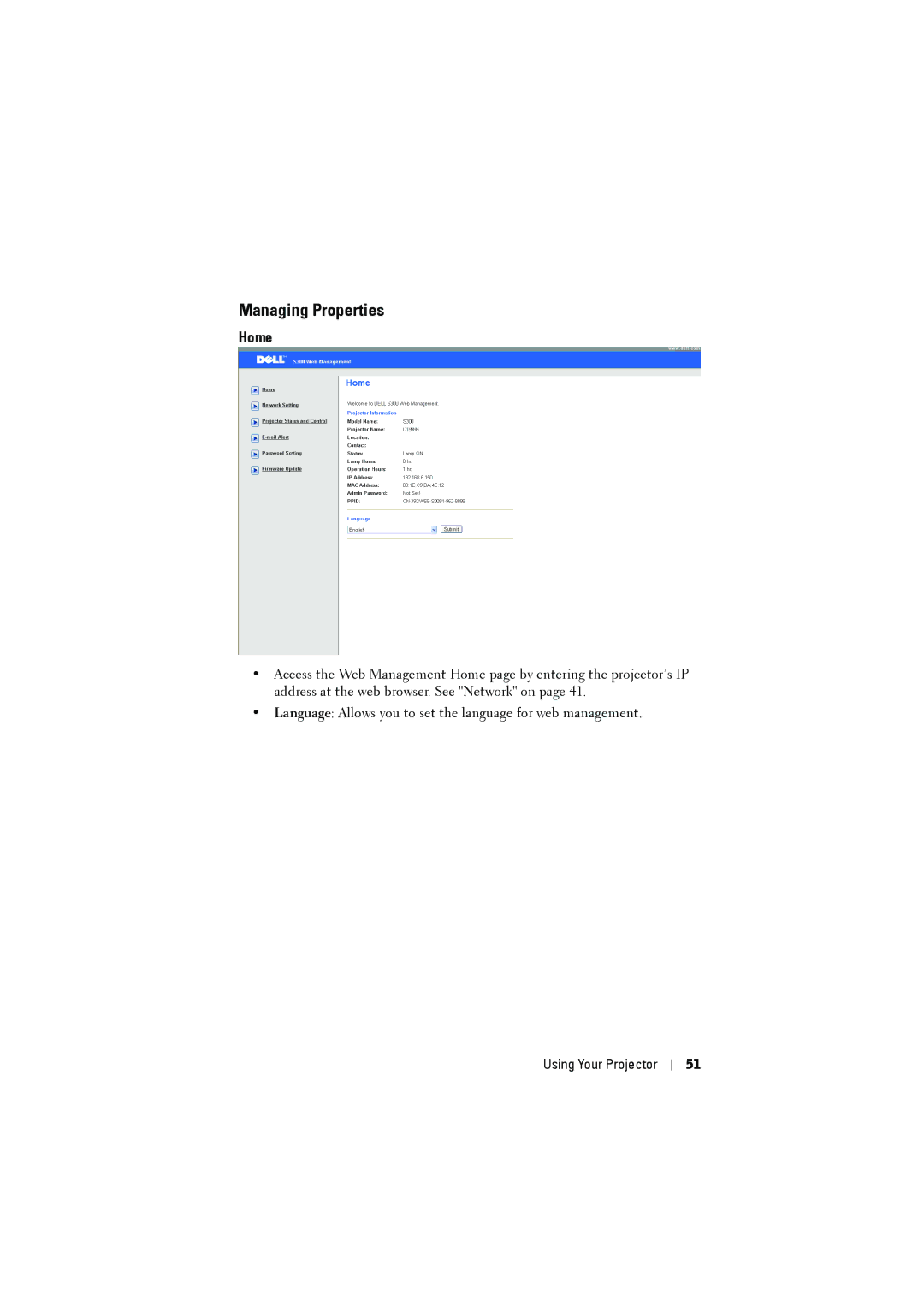 Dell S300 manual Managing Properties, Home 