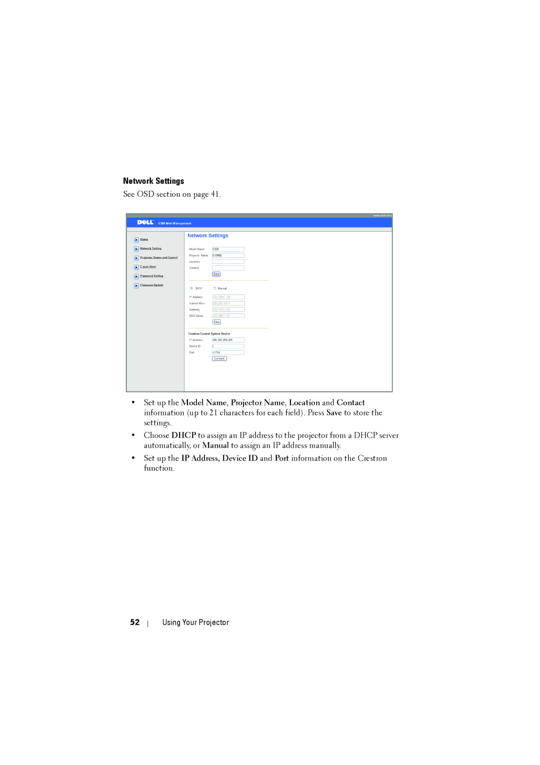 Dell S300 manual Network Settings 