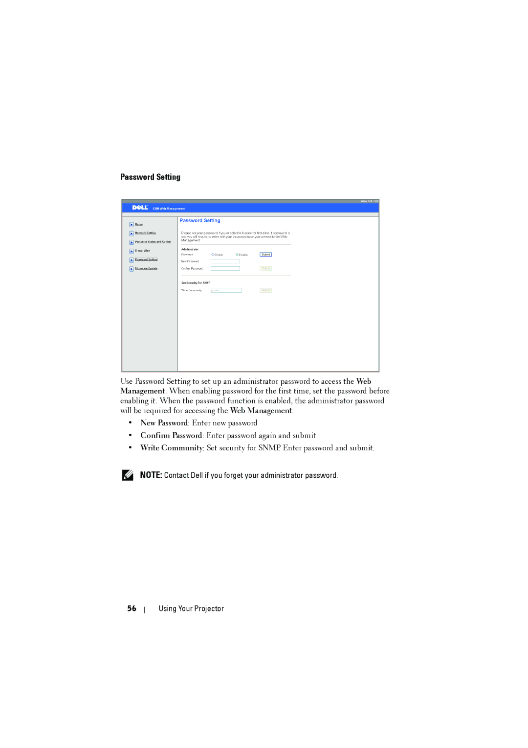 Dell S300 manual Password Setting 