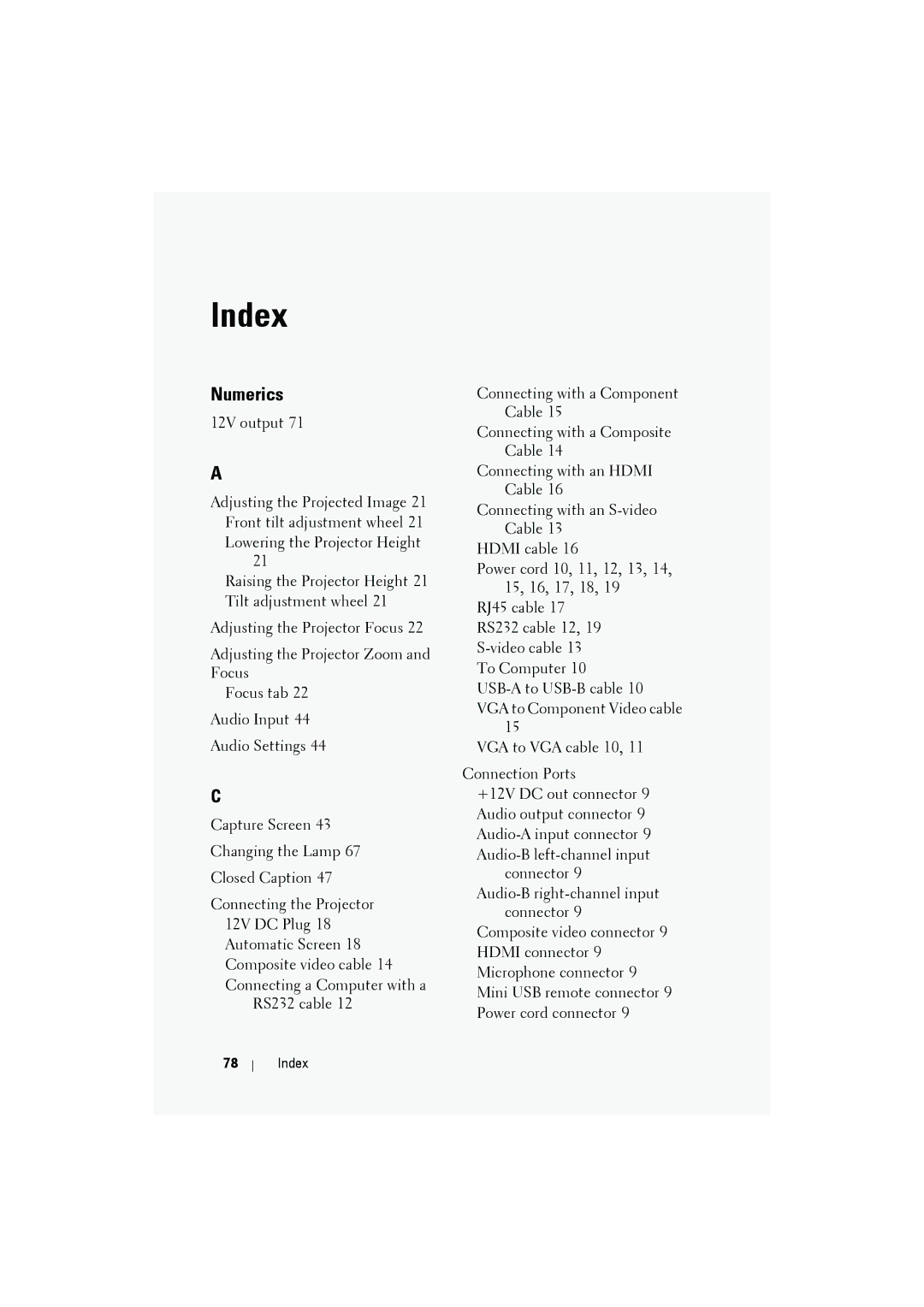 Dell S300 manual Index, Numerics 