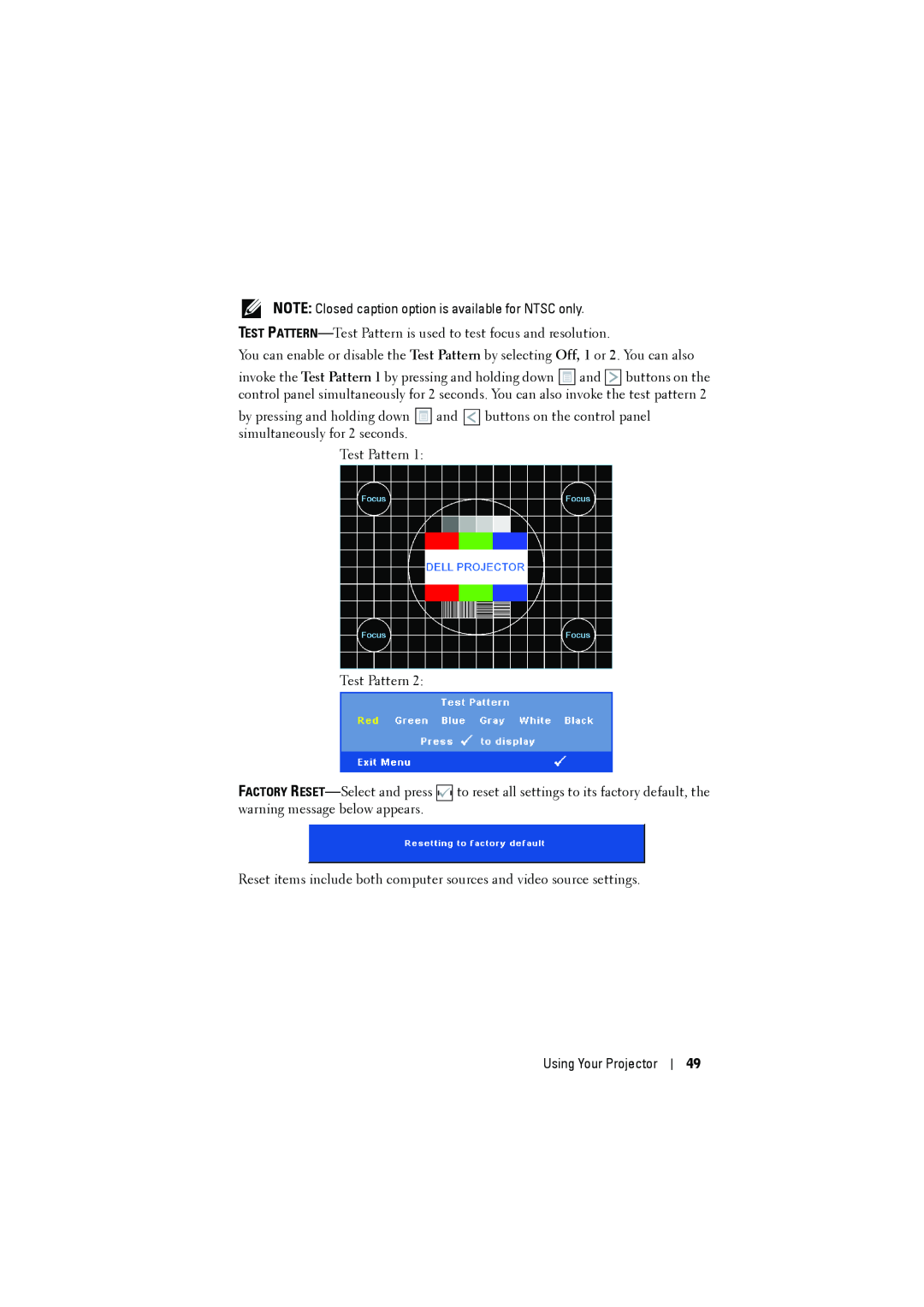 Dell S300 manual TEST PATTERN-Test Pattern is used to test focus and resolution 