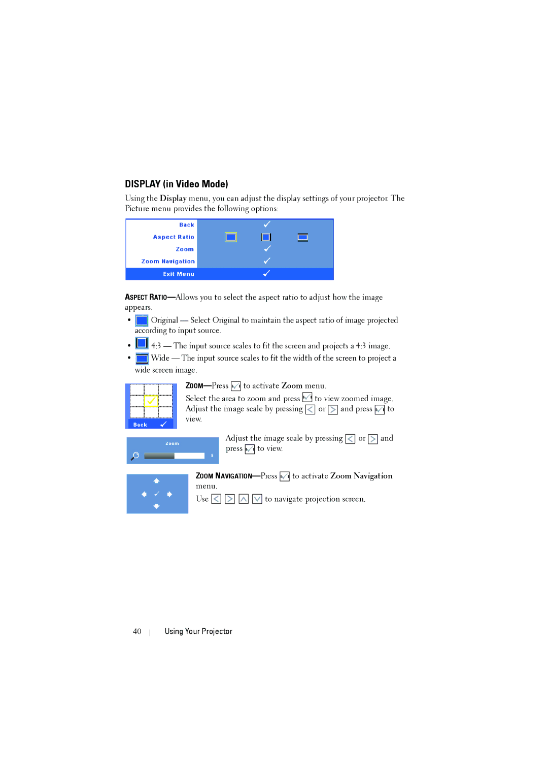 Dell S300W manual Display in Video Mode 