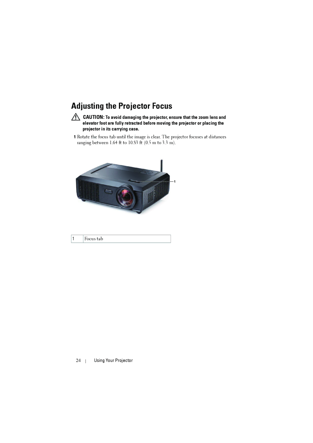 Dell S300W manual Adjusting the Projector Focus 