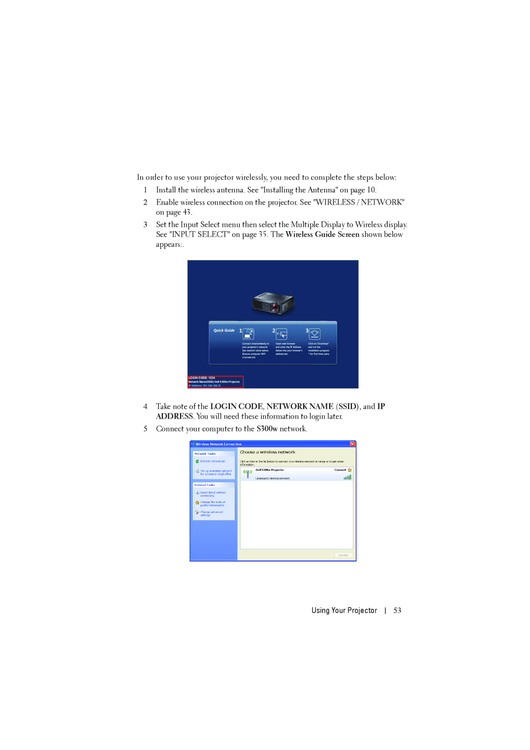 Dell S300W manual Connect your computer to the S300w network 