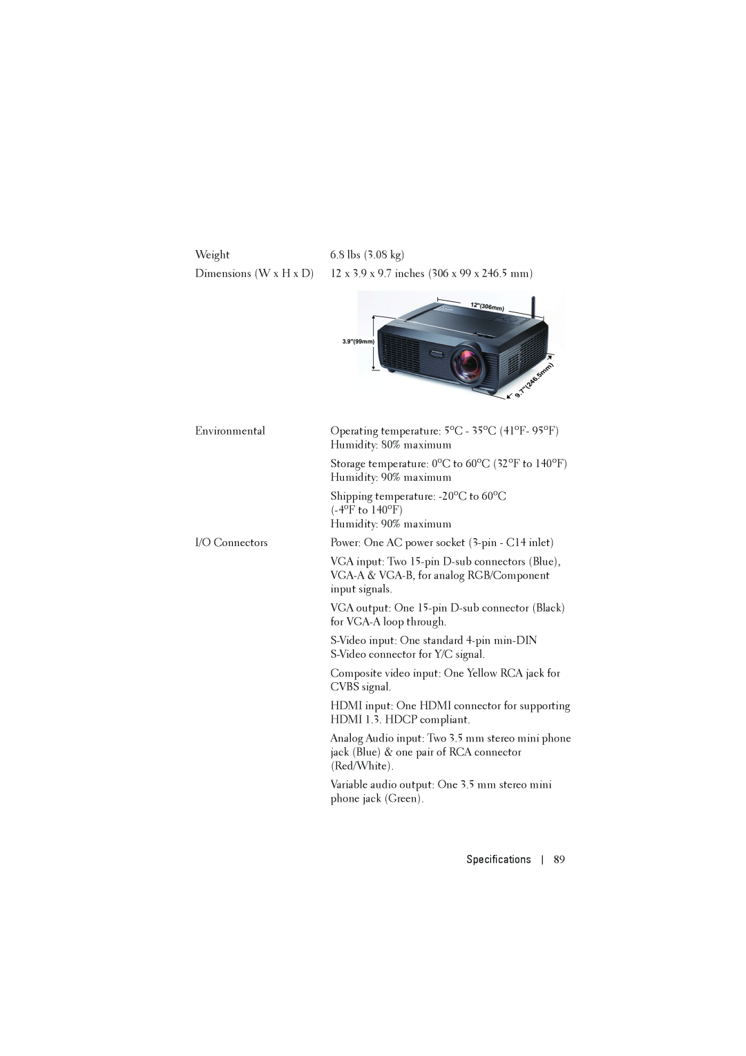Dell S300W manual 12306mm, 3.999mm 