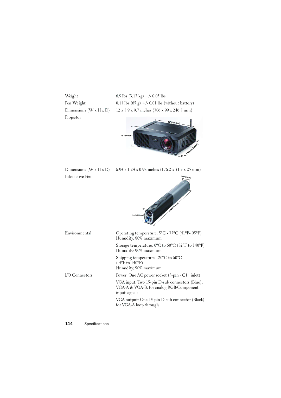 Dell S300wi manual Specifications 