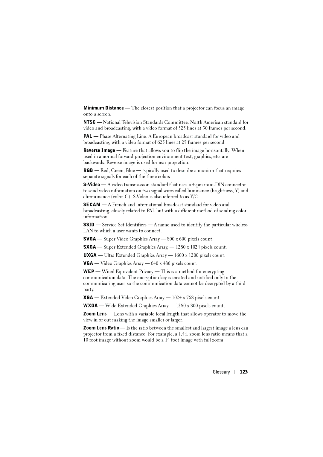 Dell S300wi manual Glossary 123 