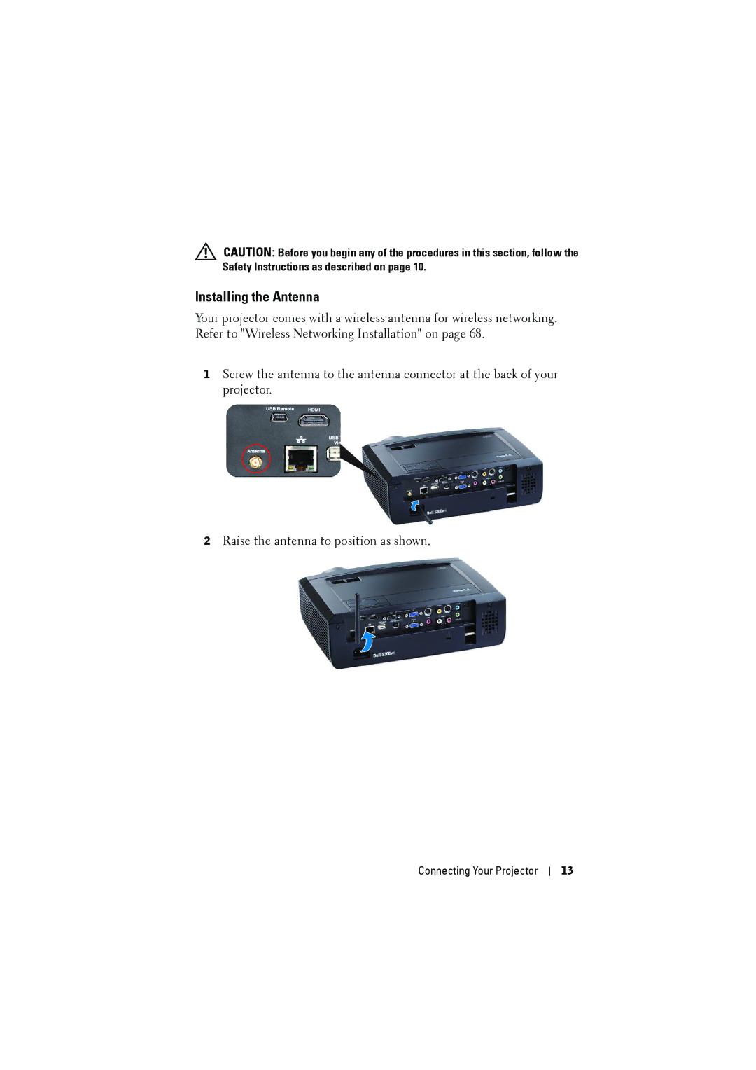 Dell S300wi manual Installing the Antenna 