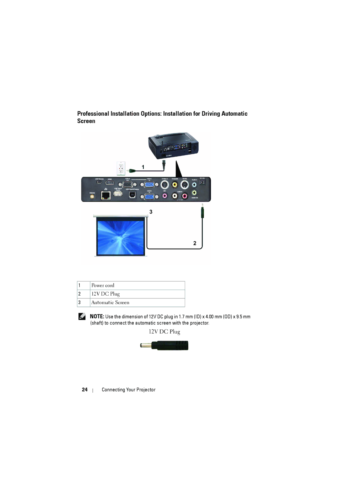 Dell S300wi manual 12V DC Plug 