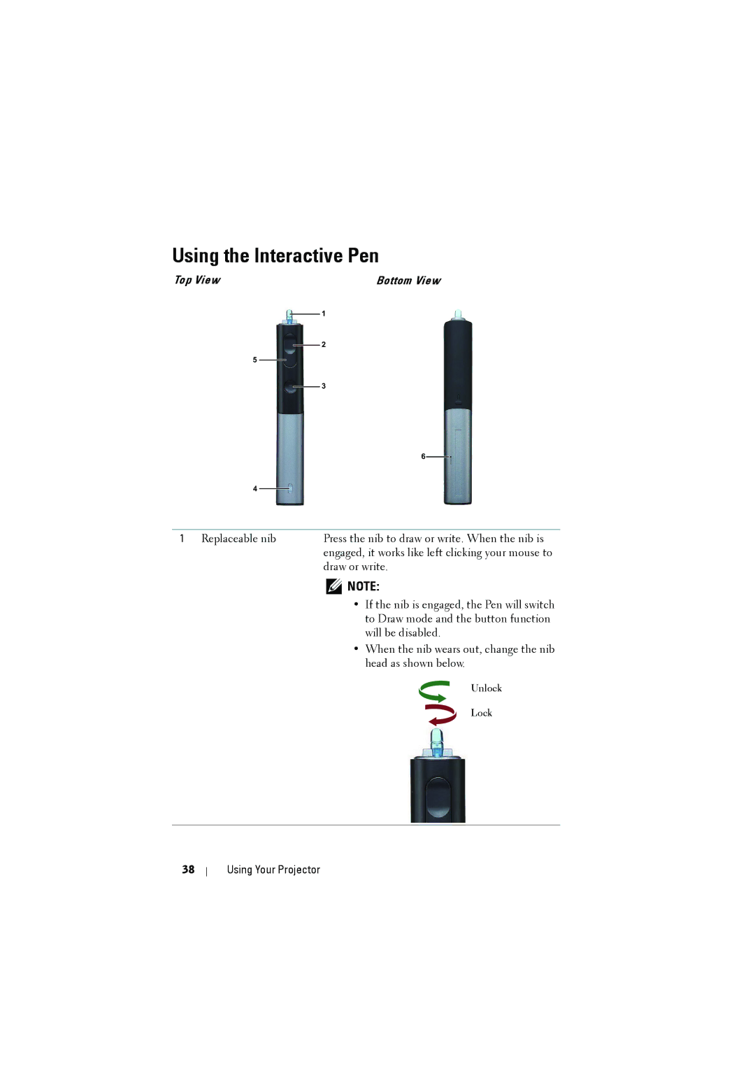 Dell S300wi manual Using the Interactive Pen, Top View 