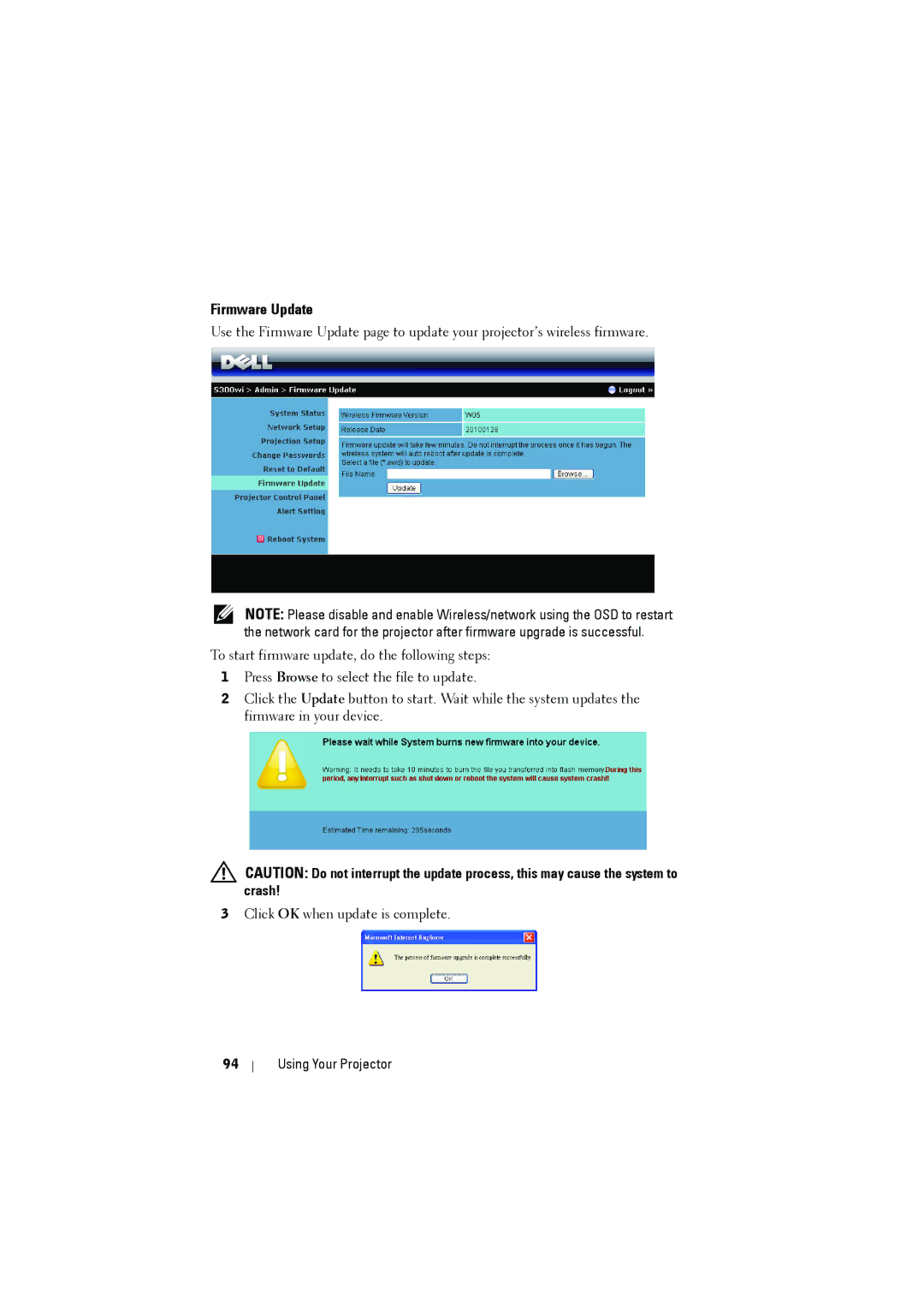 Dell S300wi manual Firmware Update 