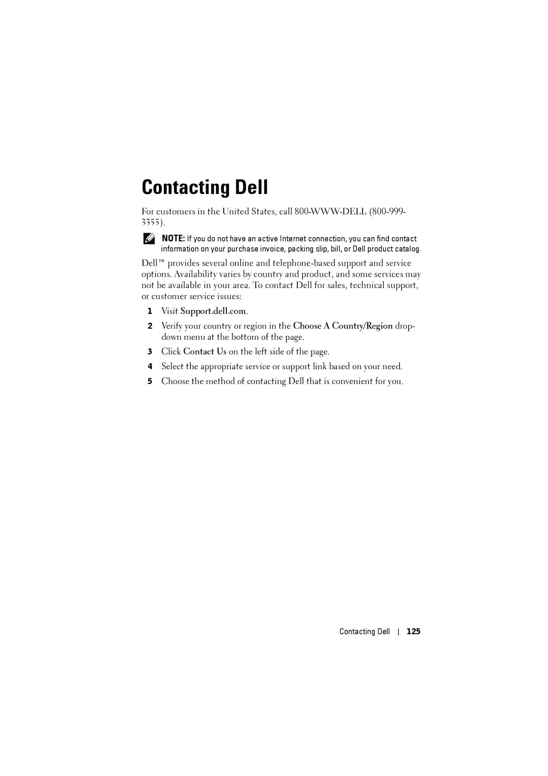 Dell S500WI manual Contacting Dell 125 