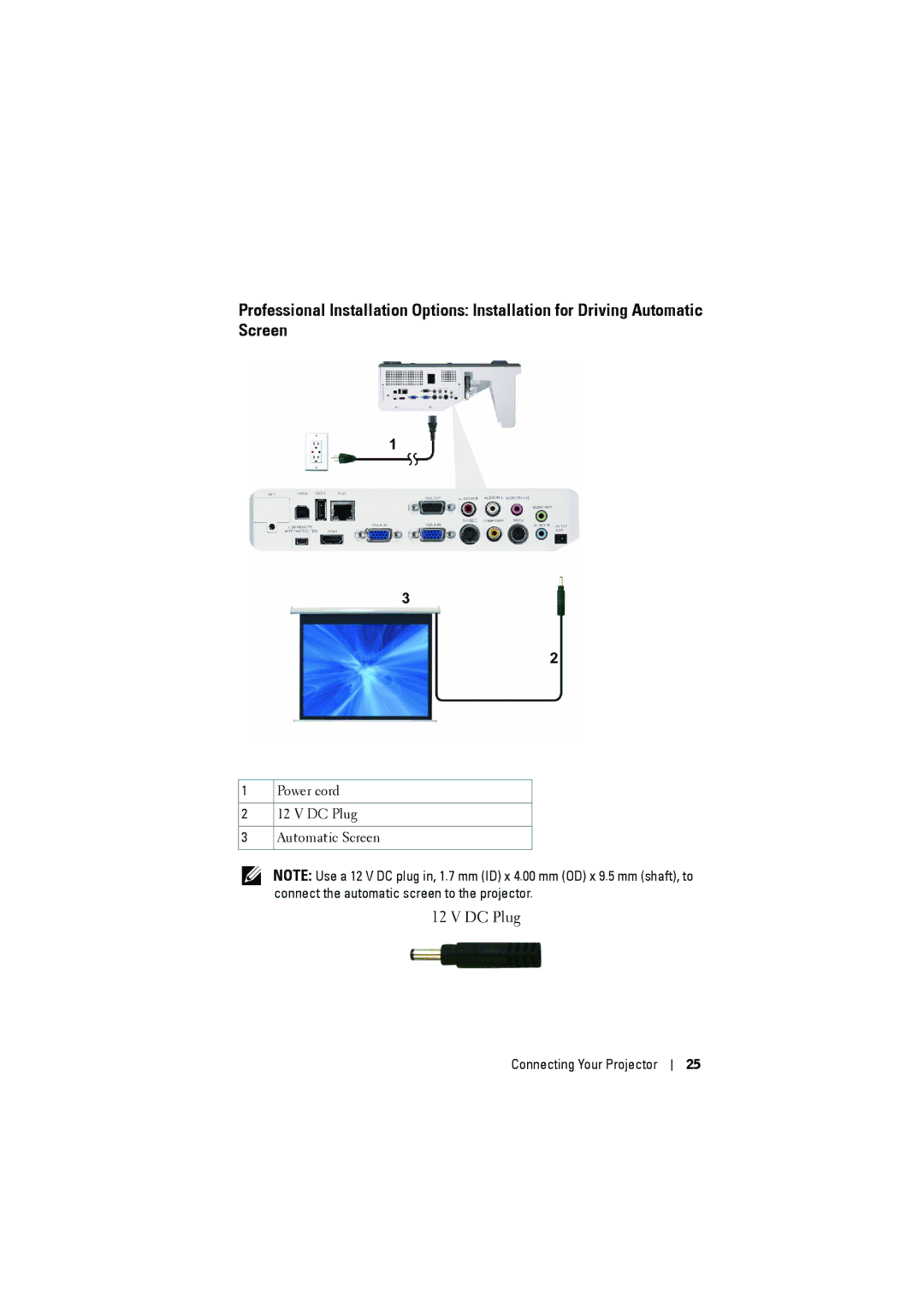 Dell S500WI manual DC Plug 