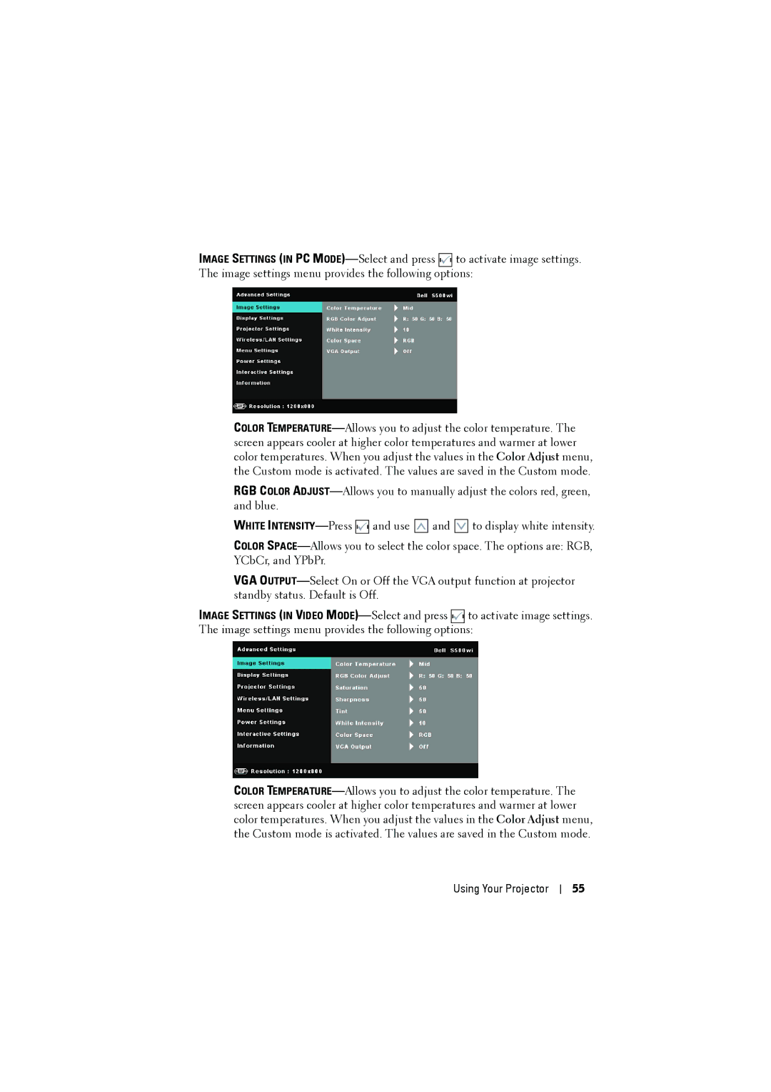 Dell S500WI manual Using Your Projector 