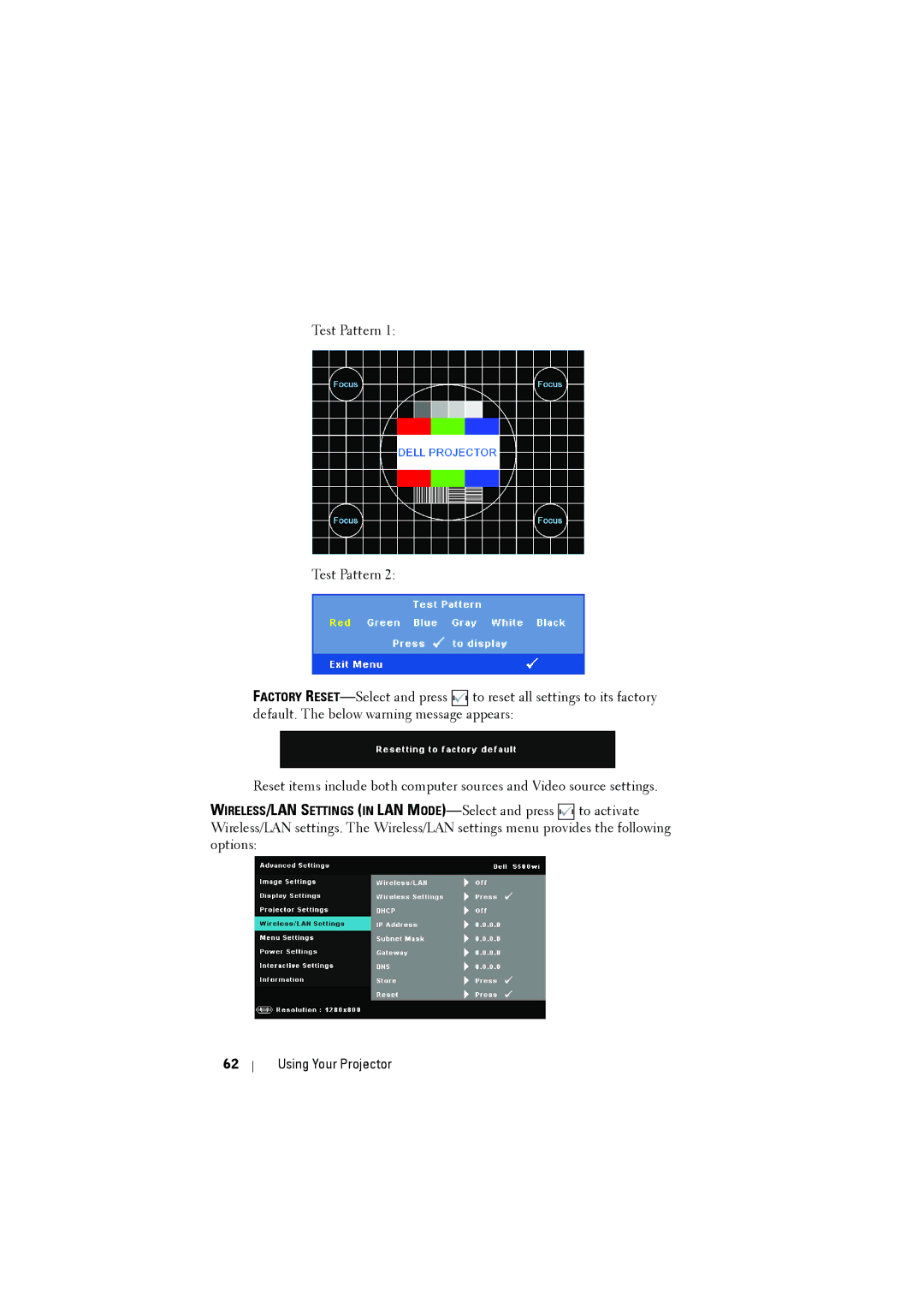 Dell S500WI manual Using Your Projector 