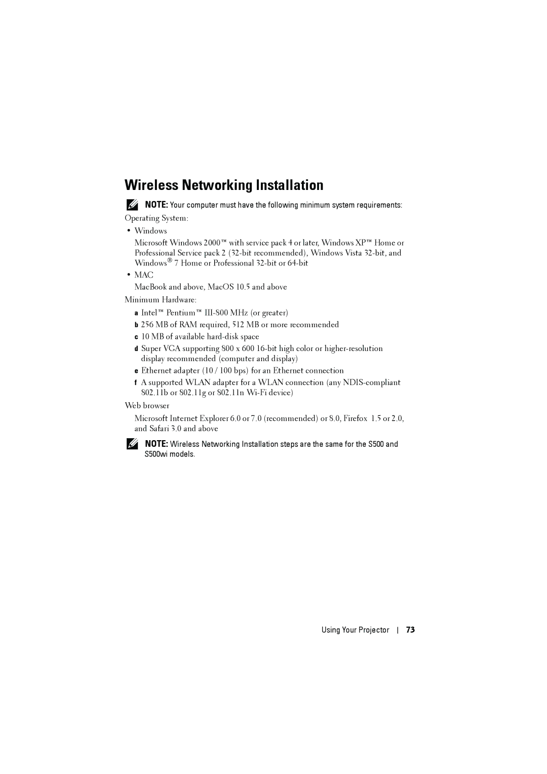 Dell S500WI manual Wireless Networking Installation, Mac 