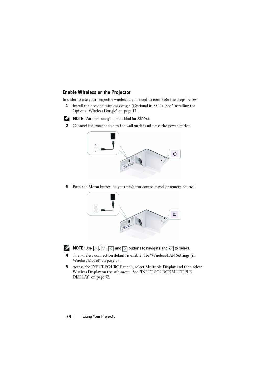 Dell S500WI manual Enable Wireless on the Projector 