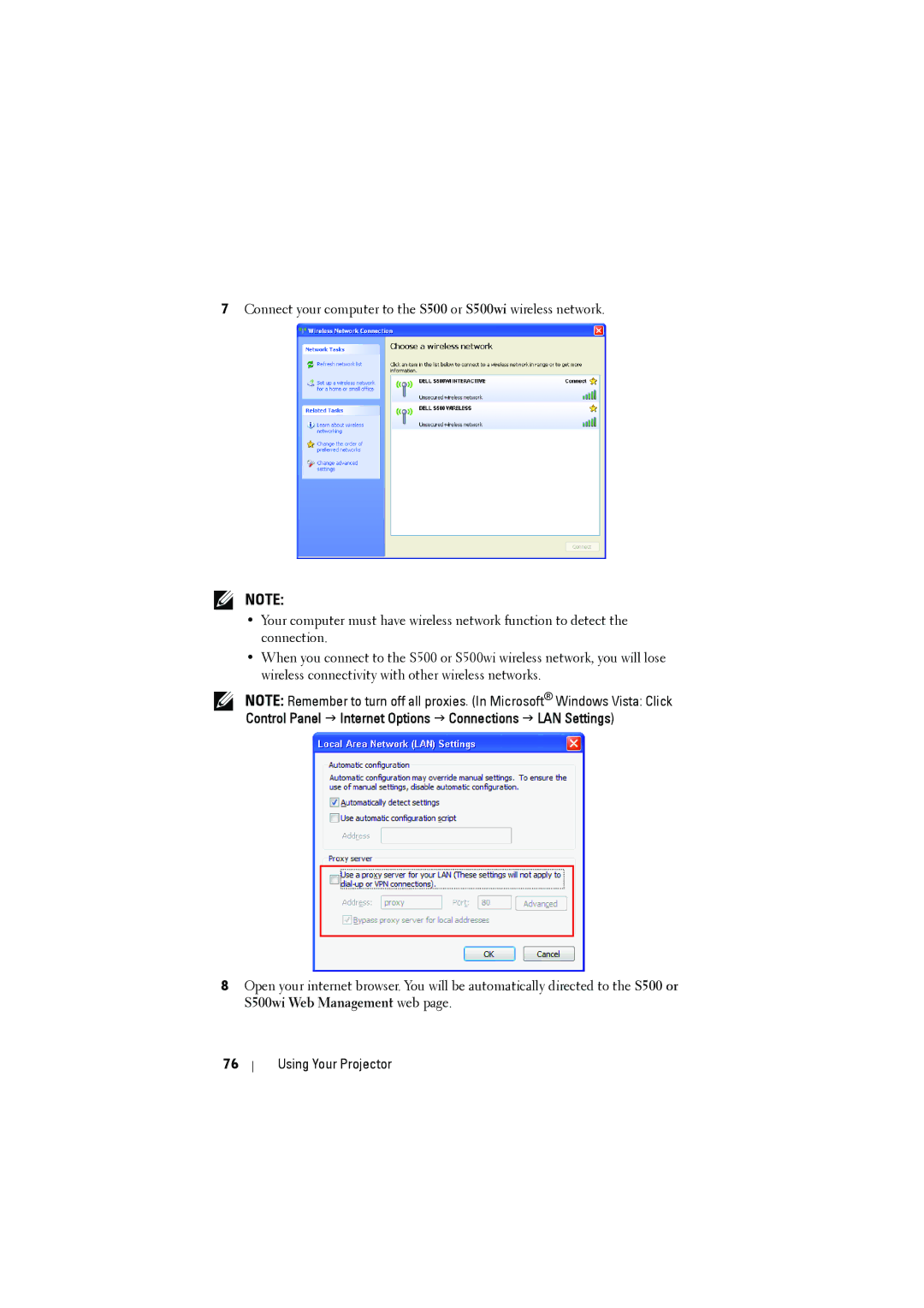 Dell S500WI manual Using Your Projector 