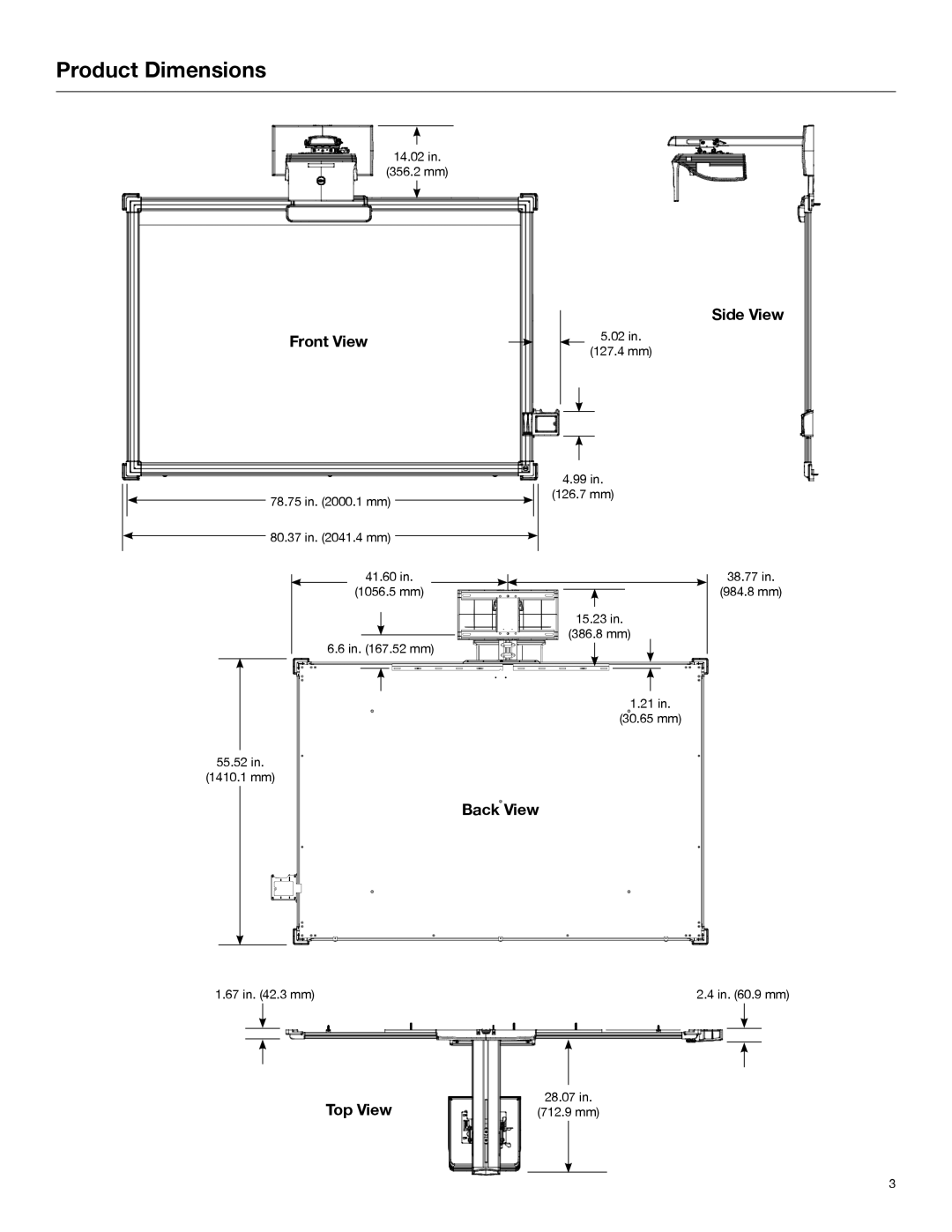 Dell S520 manual Product Dimensions, Front View 