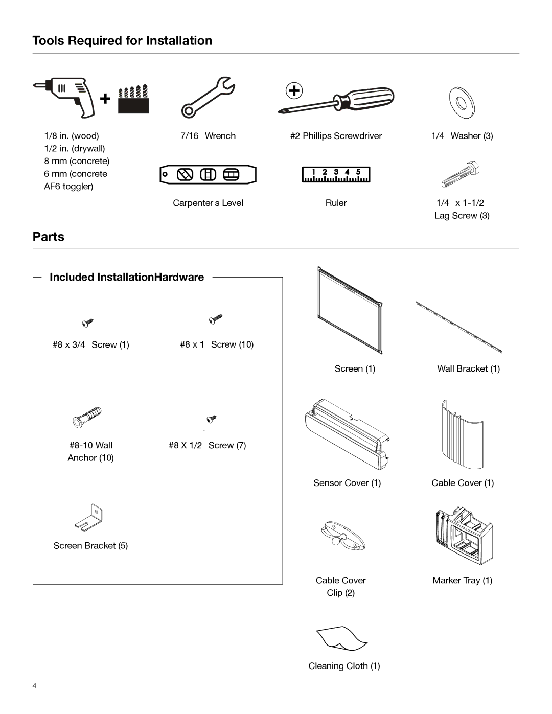 Dell S520 manual Tools Required for Installation, Parts 