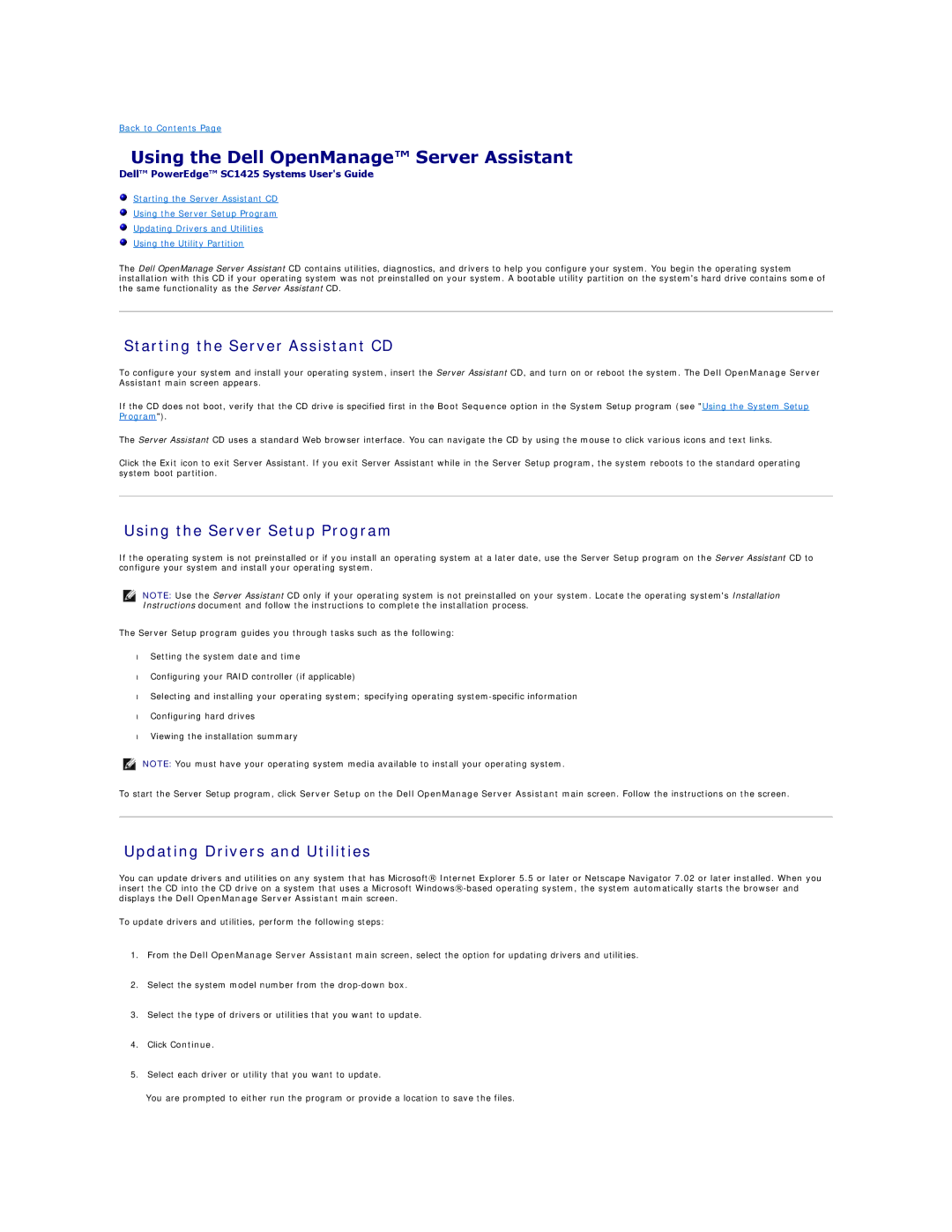 Dell SC1425 Using the Dell OpenManage Server Assistant, Starting the Server Assistant CD, Using the Server Setup Program 