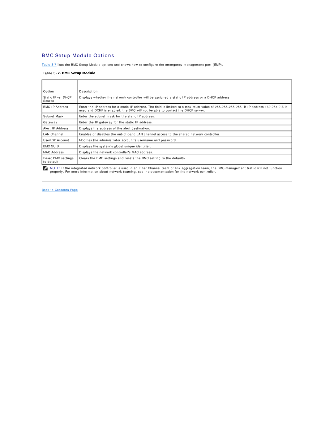 Dell SC1425 technical specifications BMC Setup Module Options 