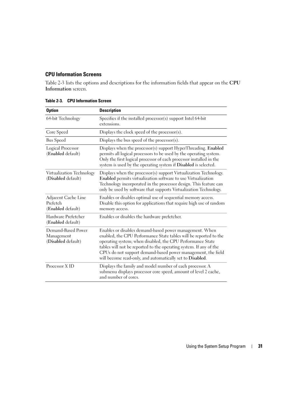 Dell SC1430 owner manual CPU Information Screens 