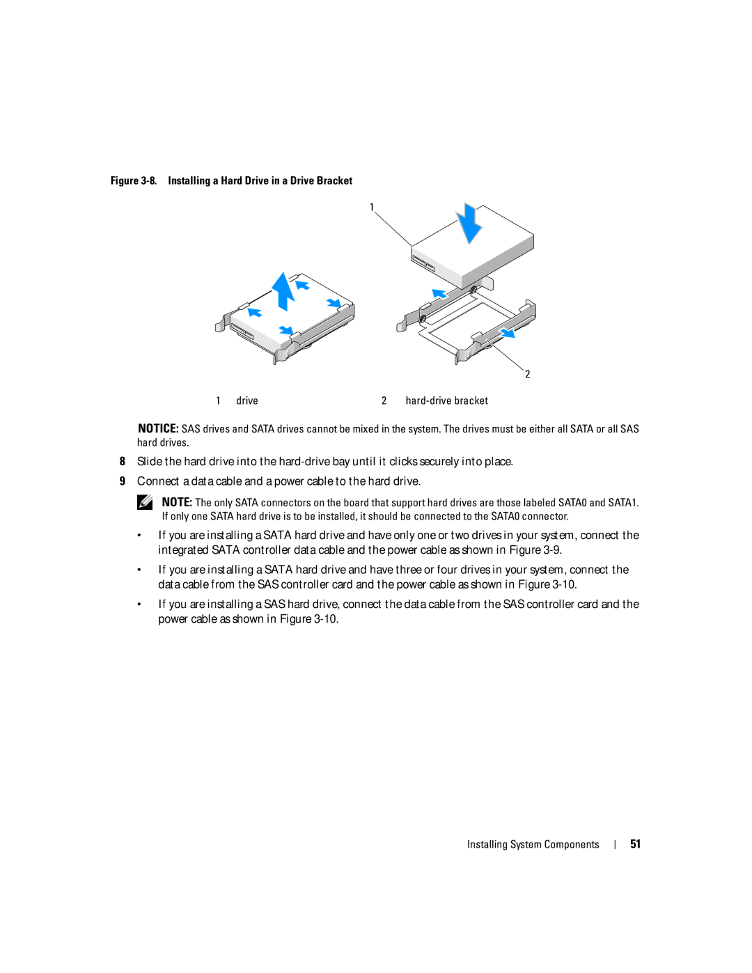 Dell SC1430 owner manual Installing a Hard Drive in a Drive Bracket 