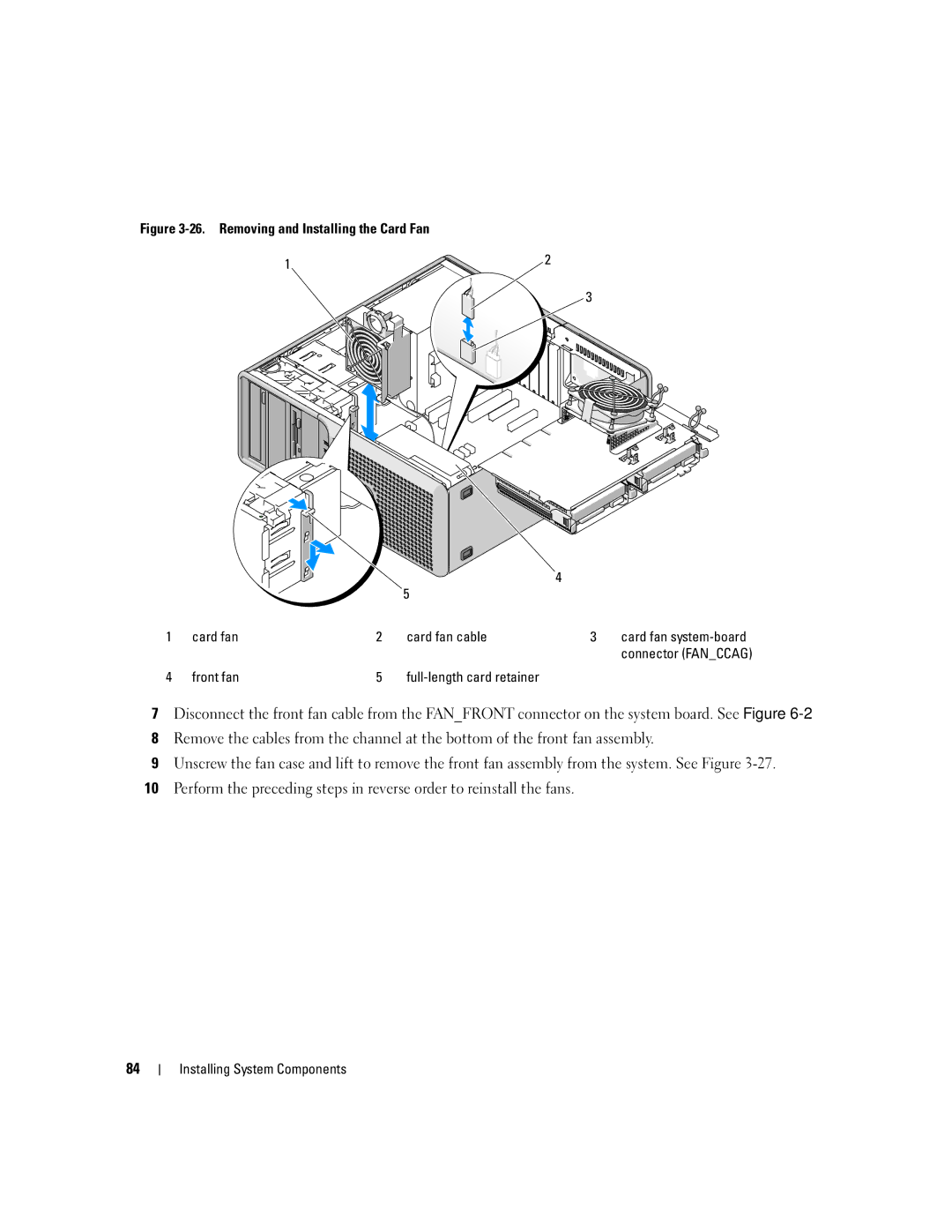 Dell SC1430 owner manual Card fan Card fan cable, Removing and Installing the Card Fan 