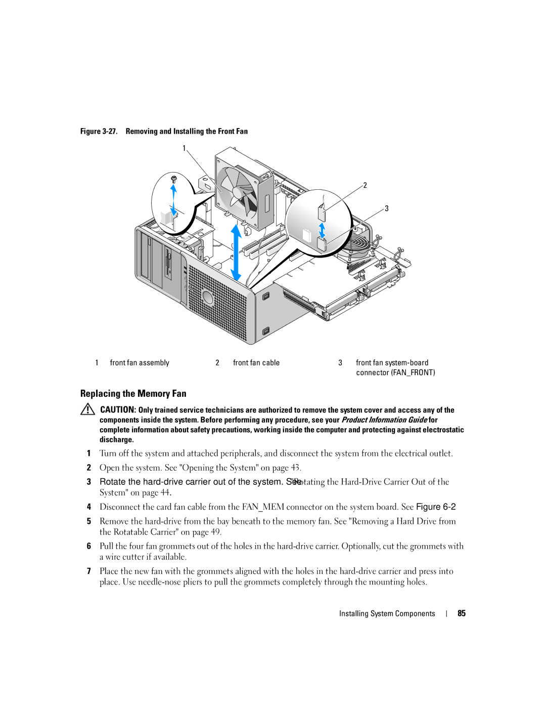 Dell SC1430 owner manual Replacing the Memory Fan 