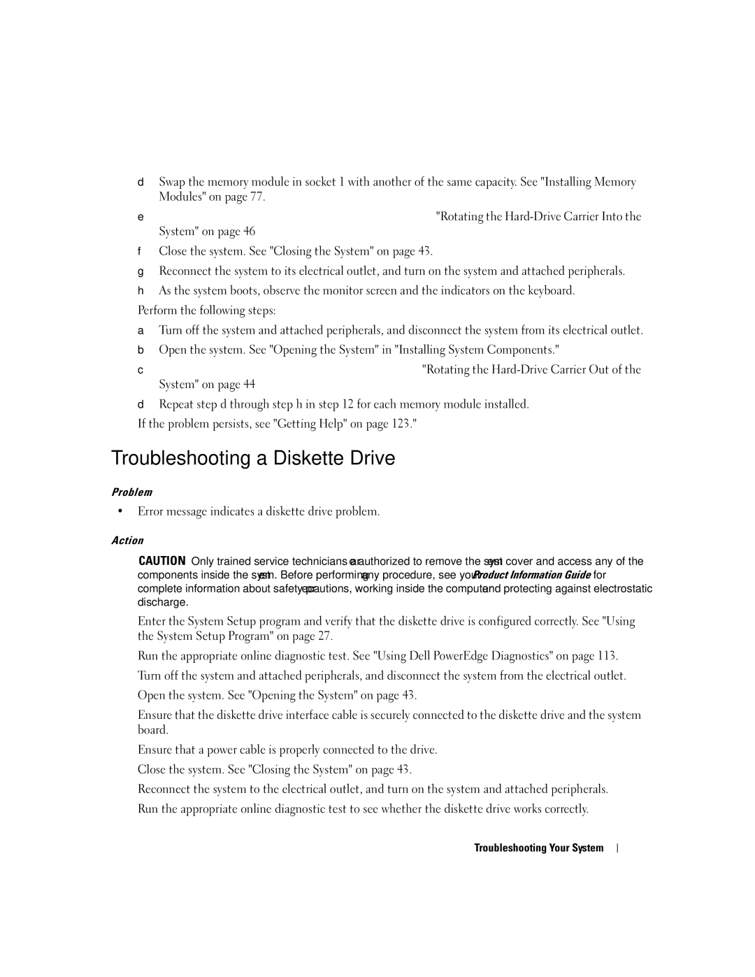 Dell SC1430 owner manual Troubleshooting a Diskette Drive, Error message indicates a diskette drive problem, 105 