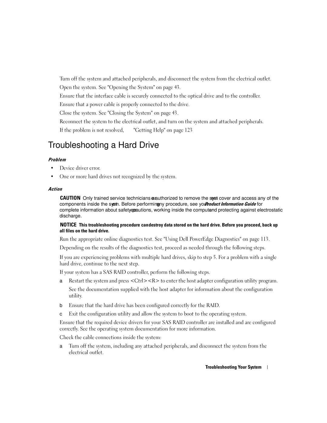 Dell SC1430 owner manual Troubleshooting a Hard Drive, 107 