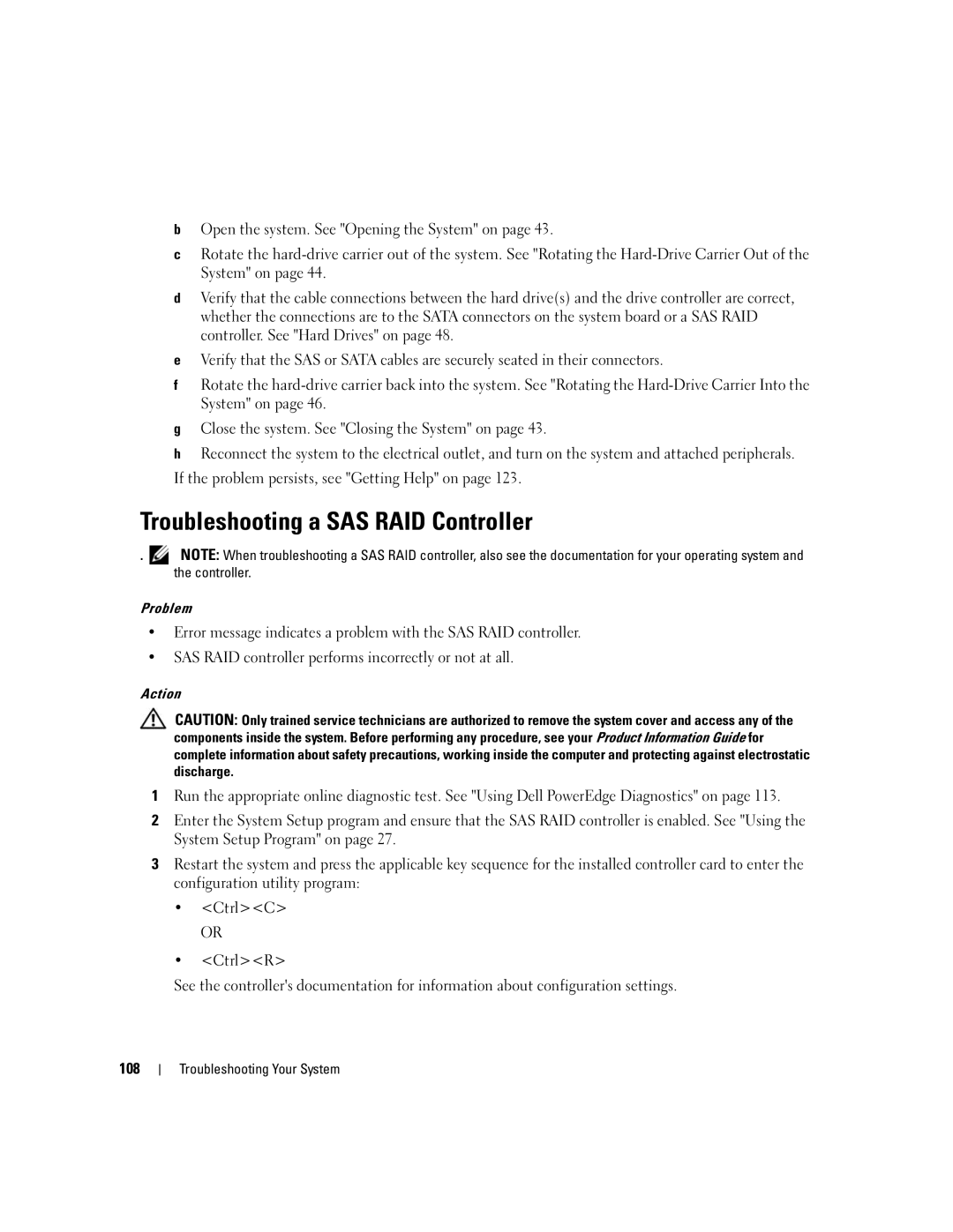 Dell SC1430 owner manual Troubleshooting a SAS RAID Controller 