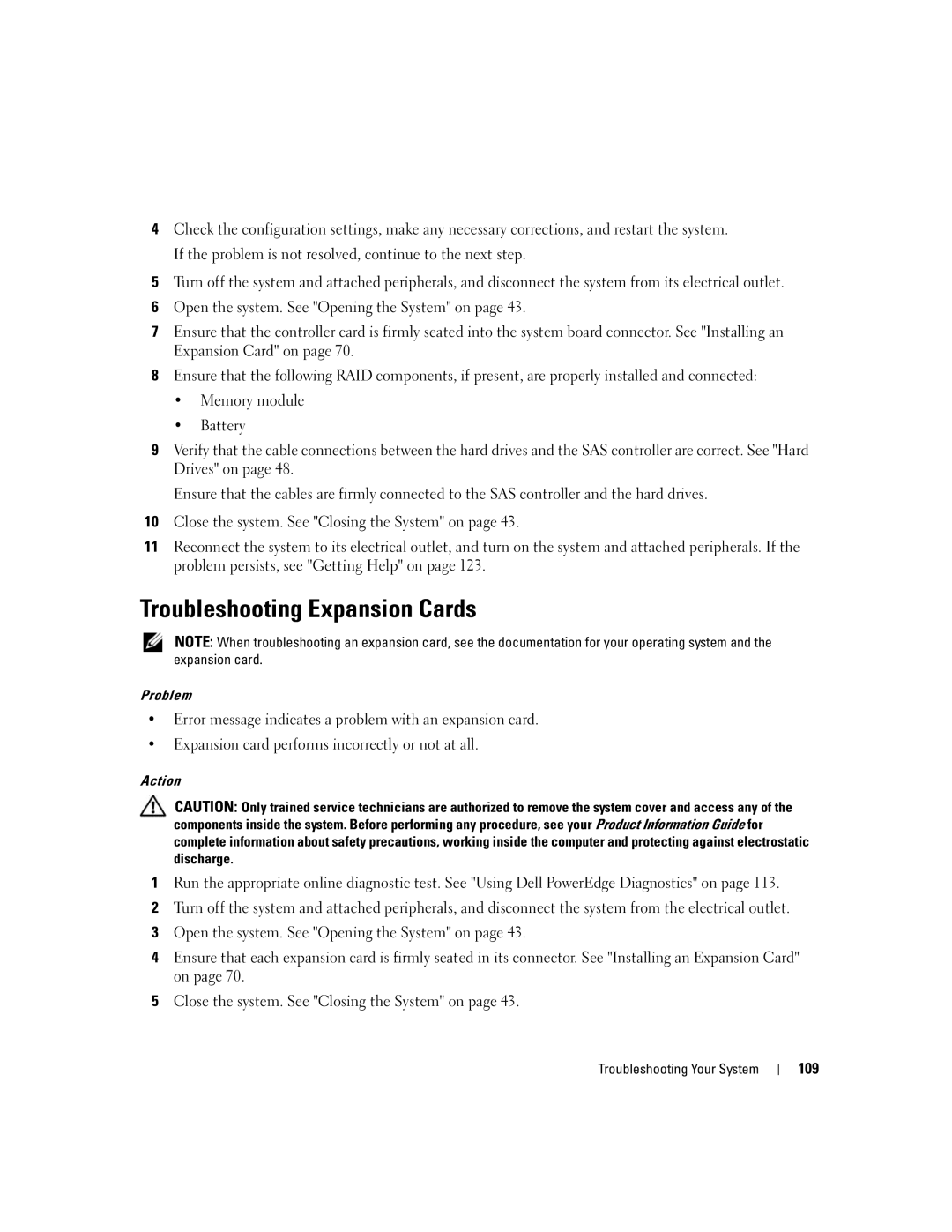 Dell SC1430 owner manual Troubleshooting Expansion Cards, 109 