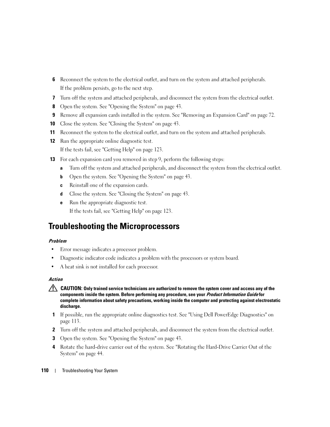 Dell SC1430 owner manual Troubleshooting the Microprocessors 