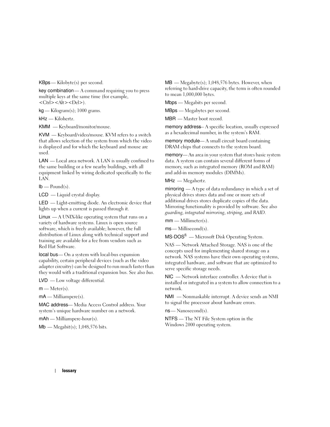 Dell SC1430 owner manual 152, LVD Low voltage differential Meters MA Milliamperes 