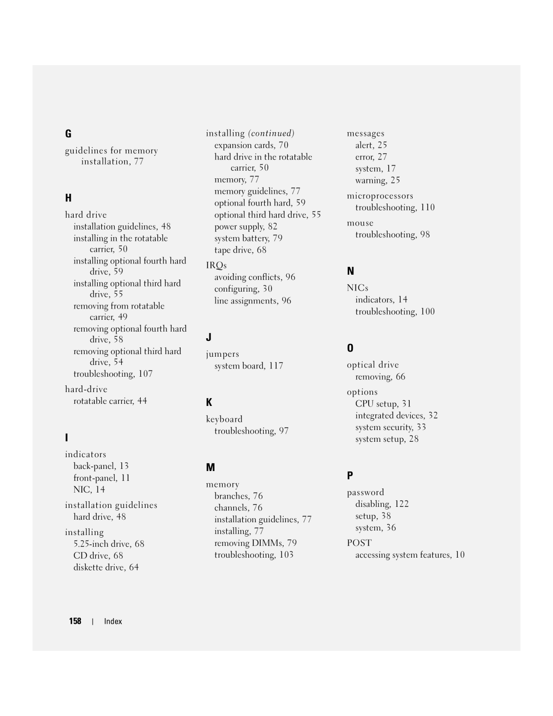 Dell SC1430 owner manual Post, Accessing system features 158 