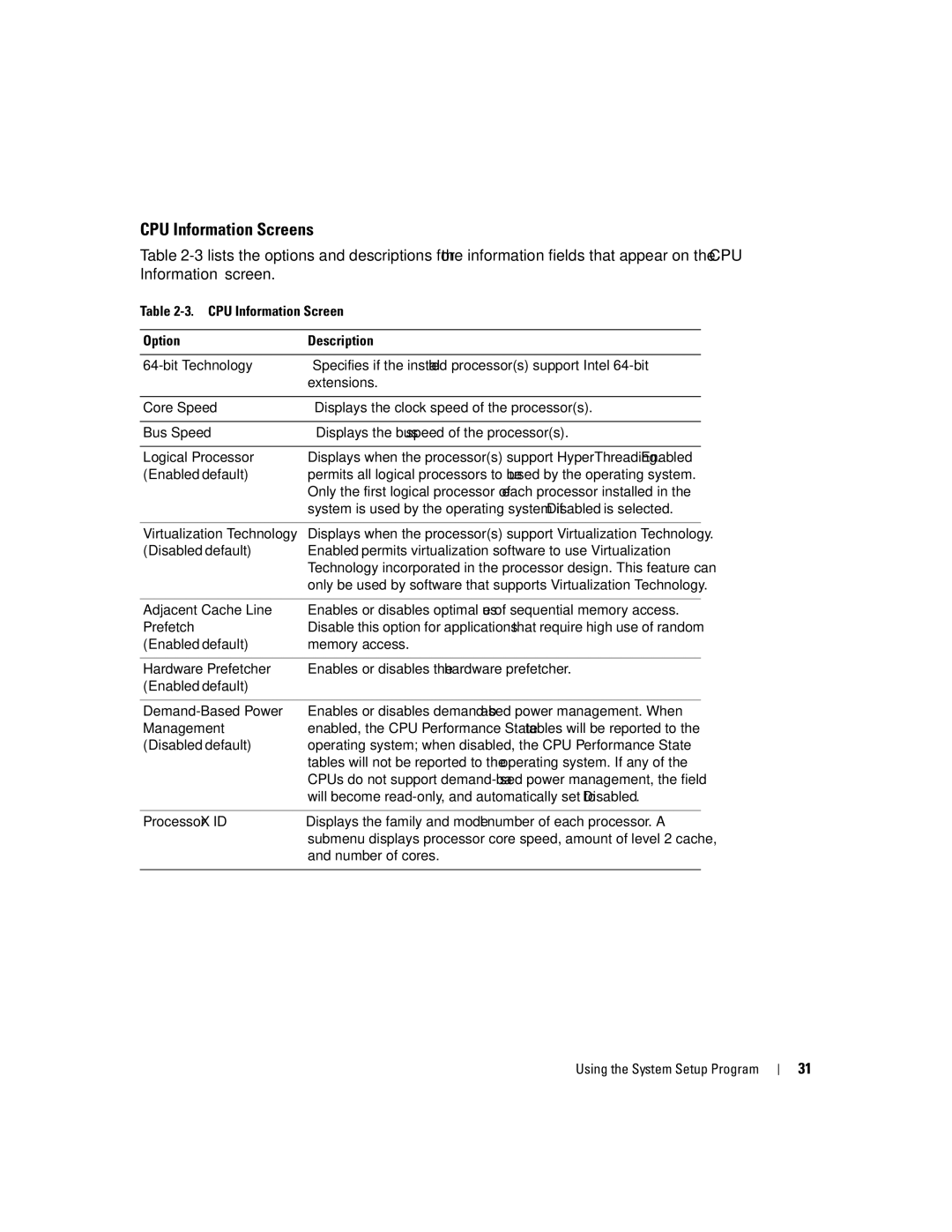 Dell SC1430 owner manual CPU Information Screens 