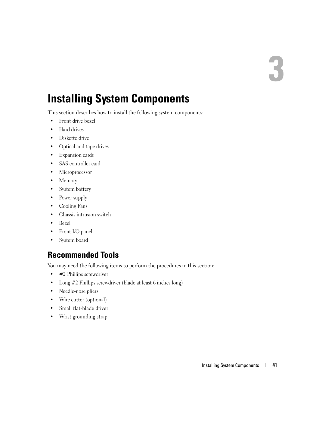 Dell SC1430 owner manual Recommended Tools, Installing System Components 